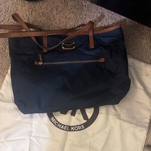 Michael Kors Dark Blue and Tan Tote Bag